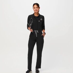 Figs Chantal Cargo Scrub Jumpsuit XXS Black